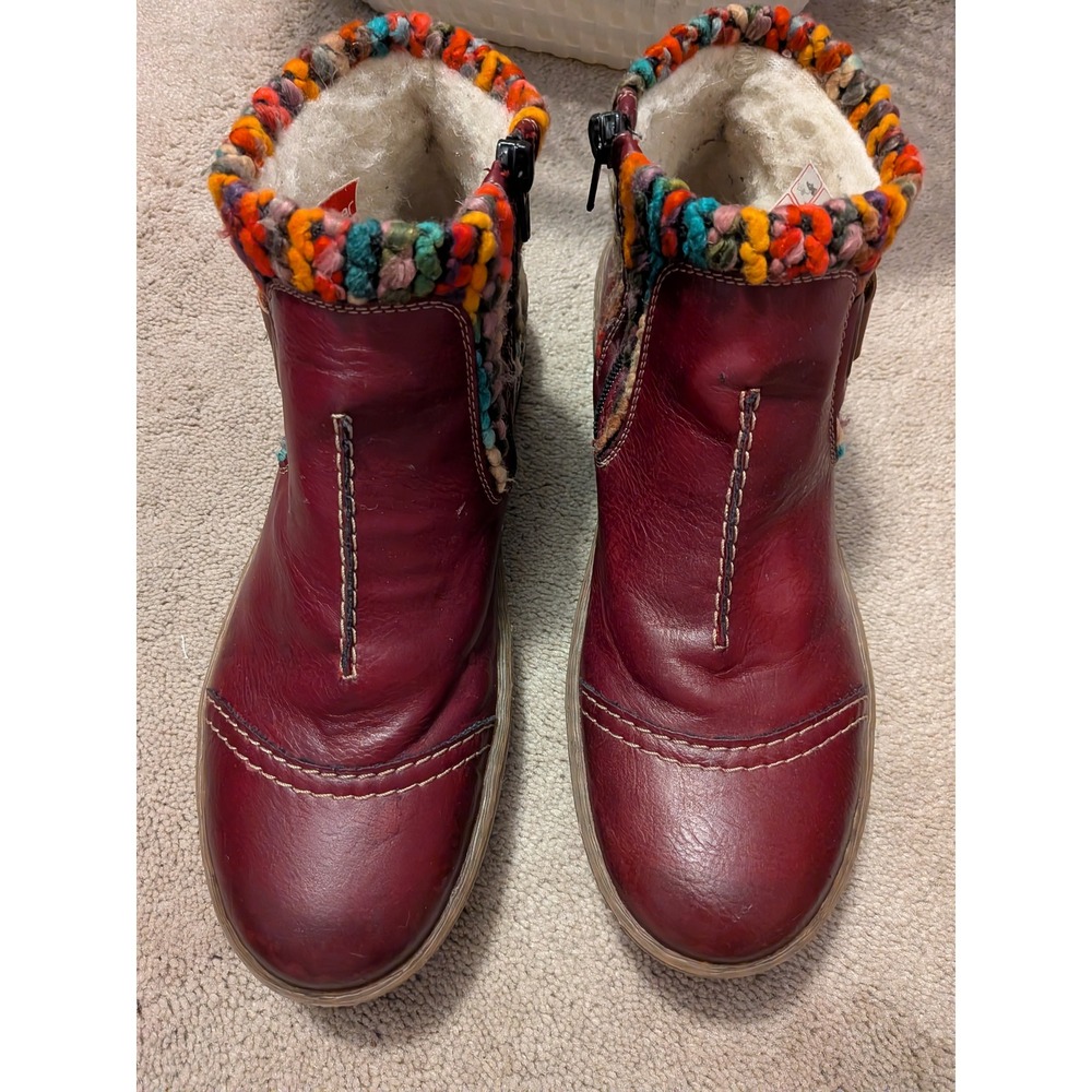 Rieker Antistress Burgundy‎ Leather Knit Collar Ankle Boots Z6784-35 Womens 42